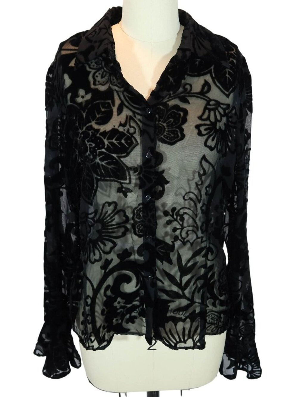 Vintage Y2K ICE Velvet Burnout Bell Sleeve Top Size M Whimsigoth Witchy Sheer